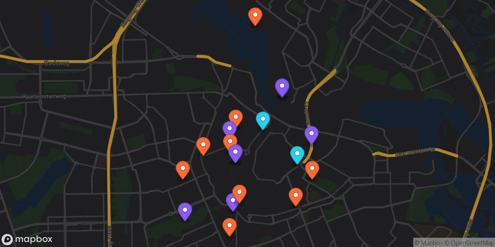 Map showing 19 locations