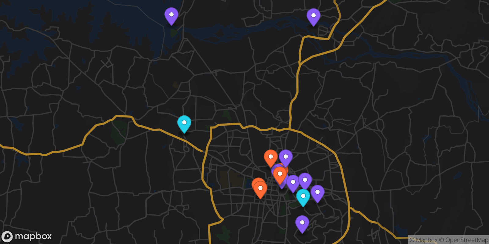 Map showing 17 locations