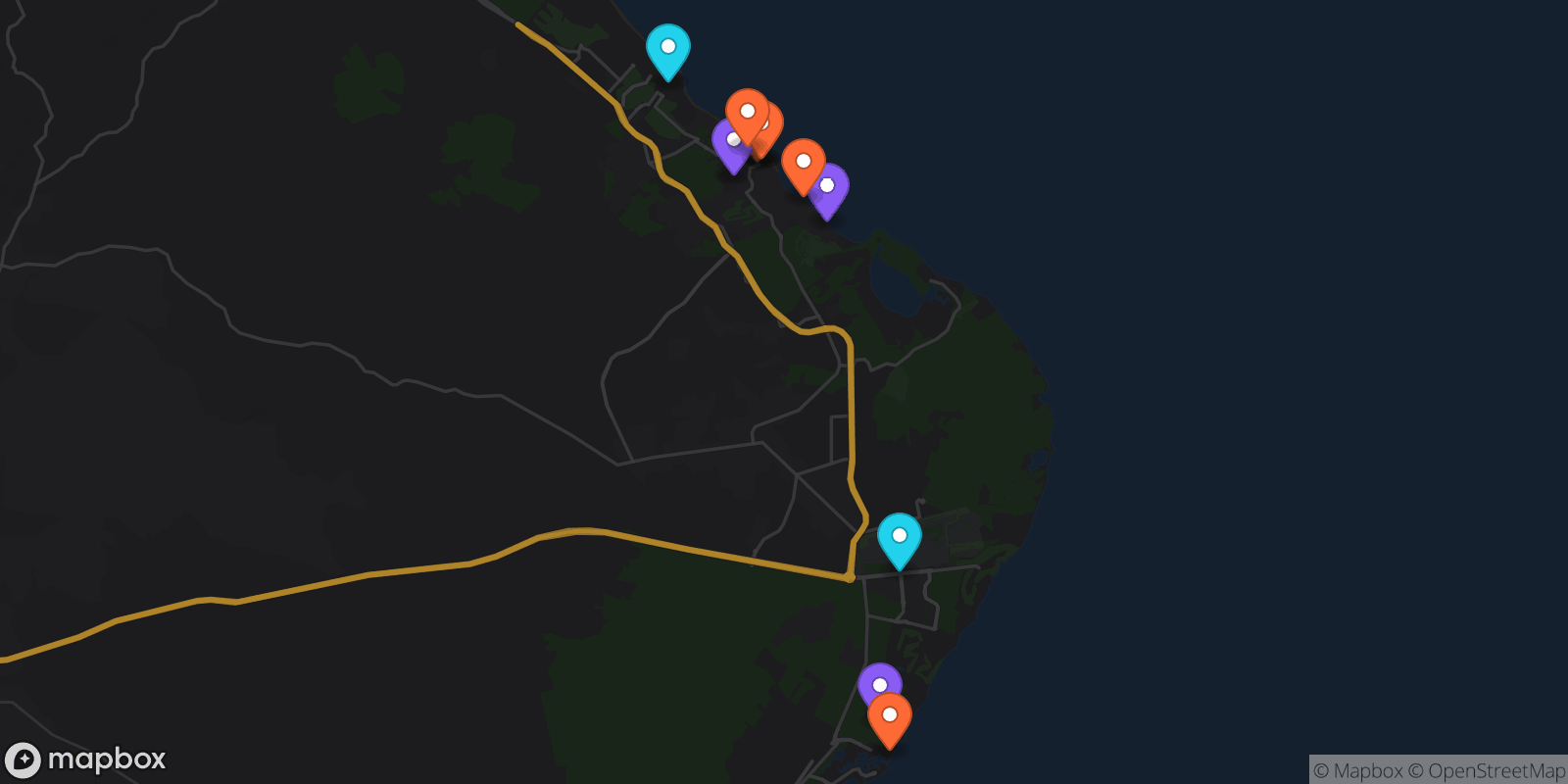 Map showing 11 locations