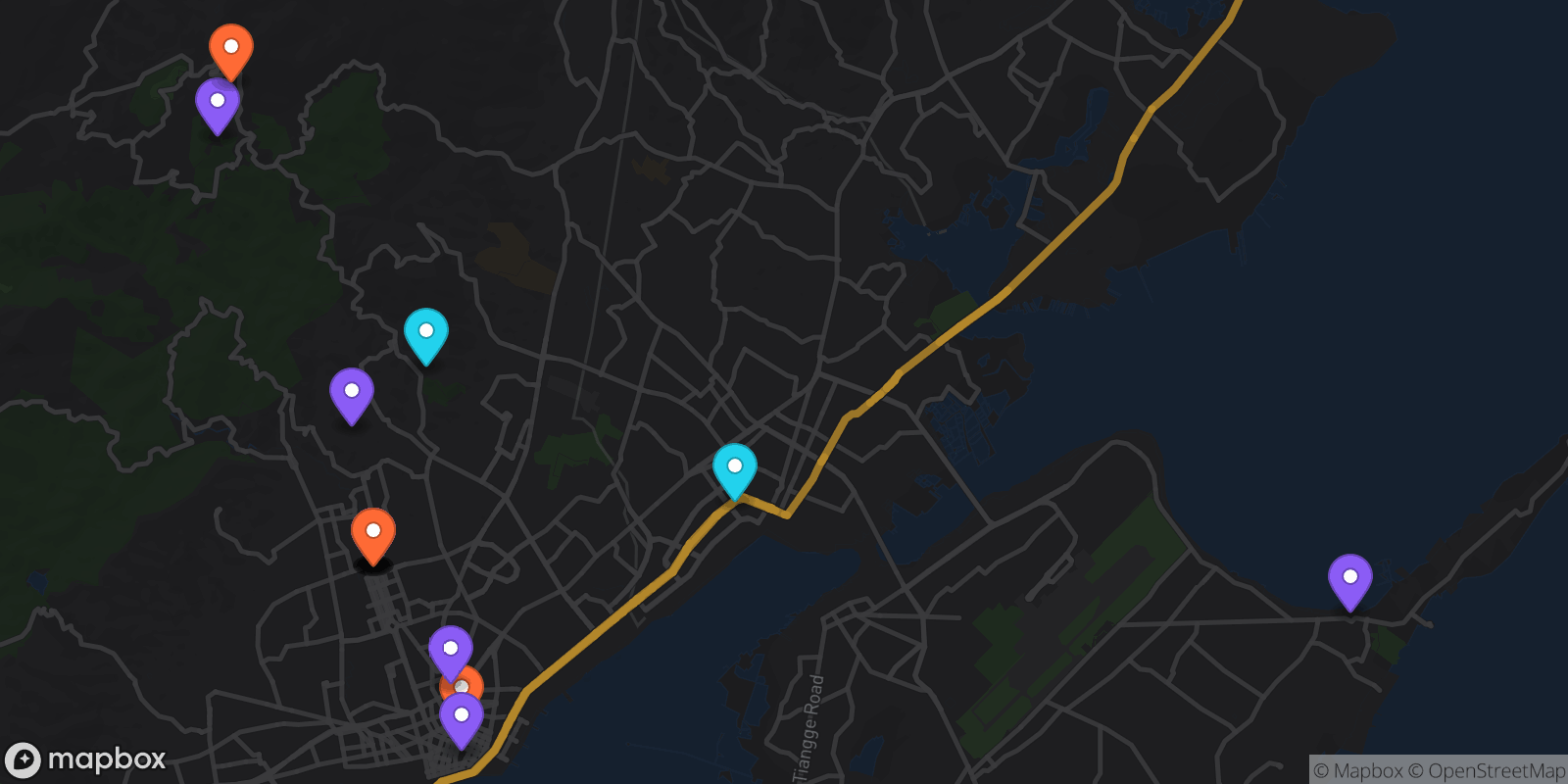 Map showing 16 locations
