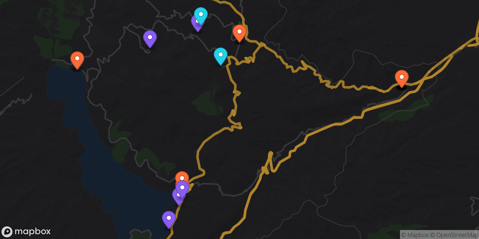 Map showing 20 locations