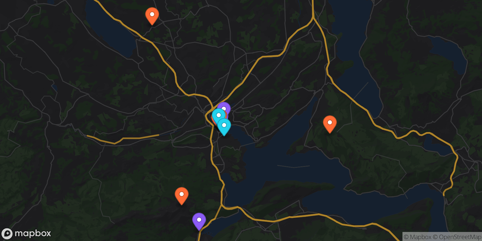 Map showing 13 locations