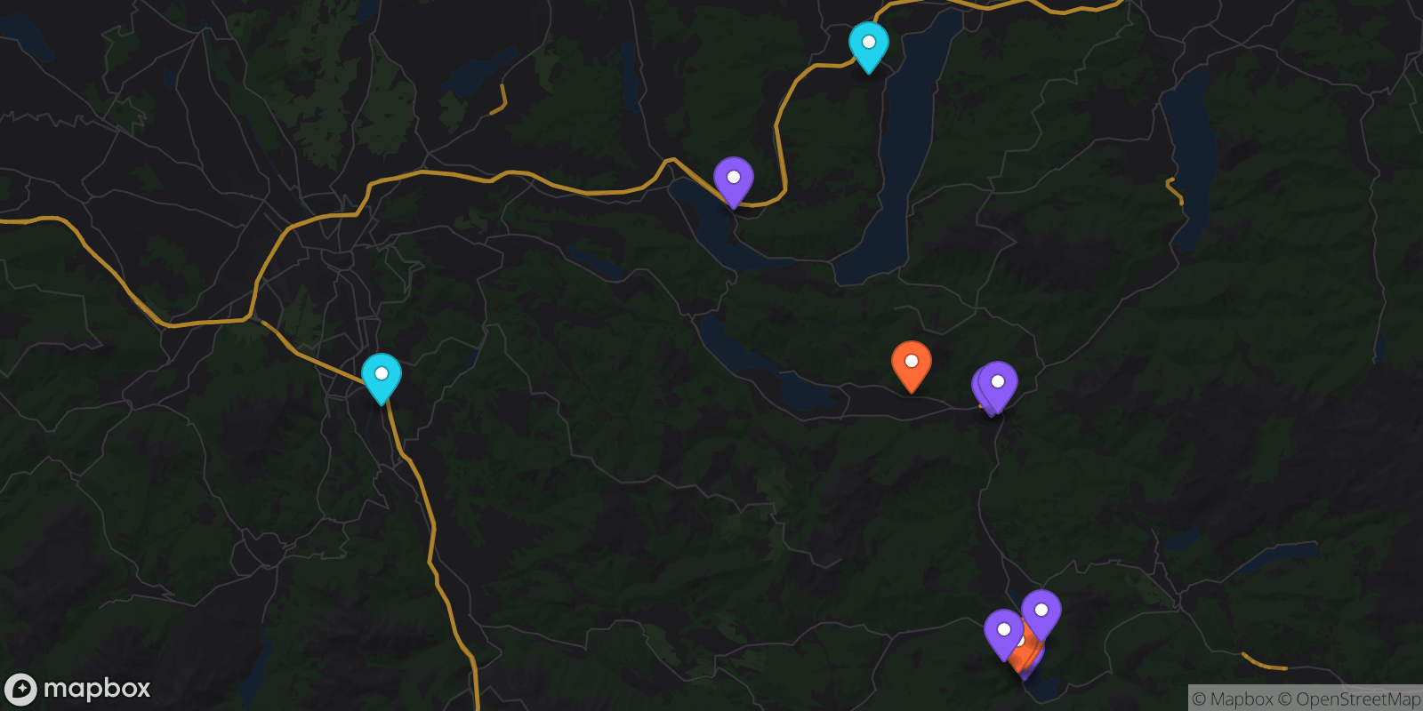 Map showing 11 locations