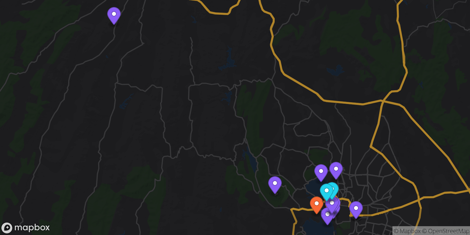 Map showing 17 locations
