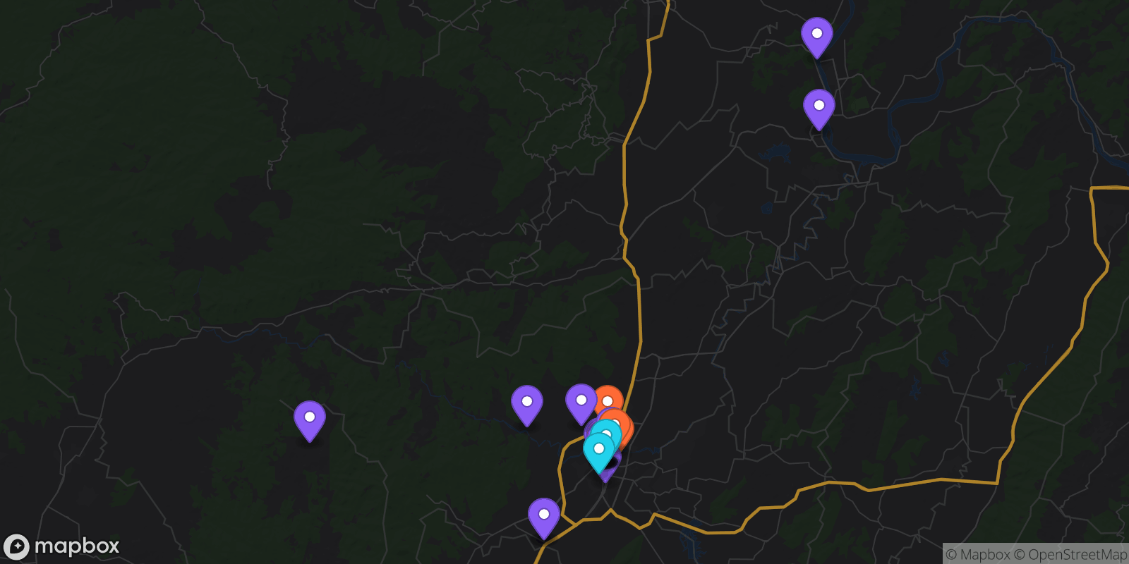 Map showing 34 locations