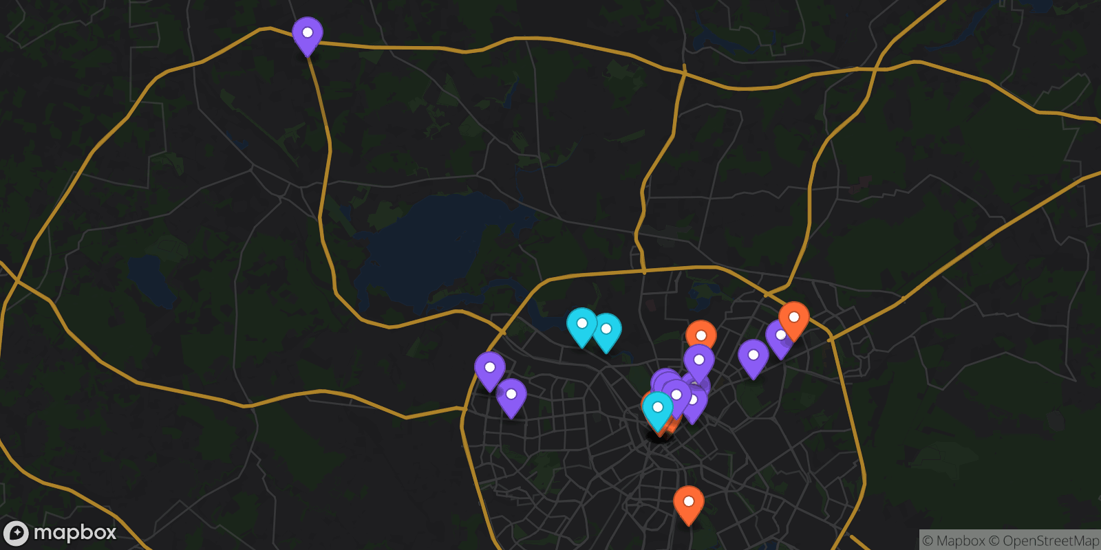 Map showing 29 locations
