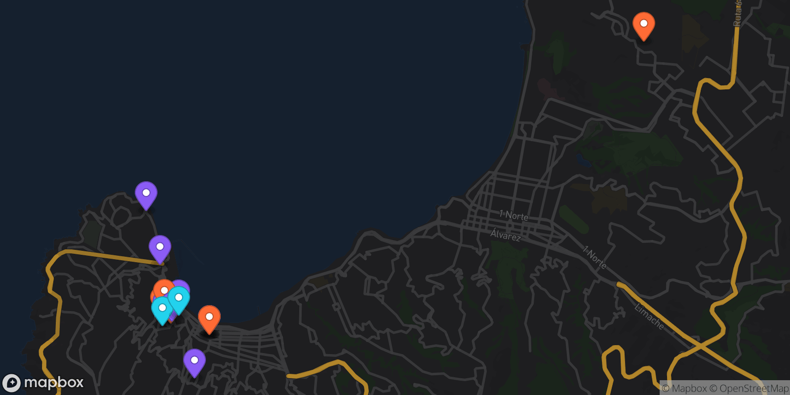 Map showing 17 locations