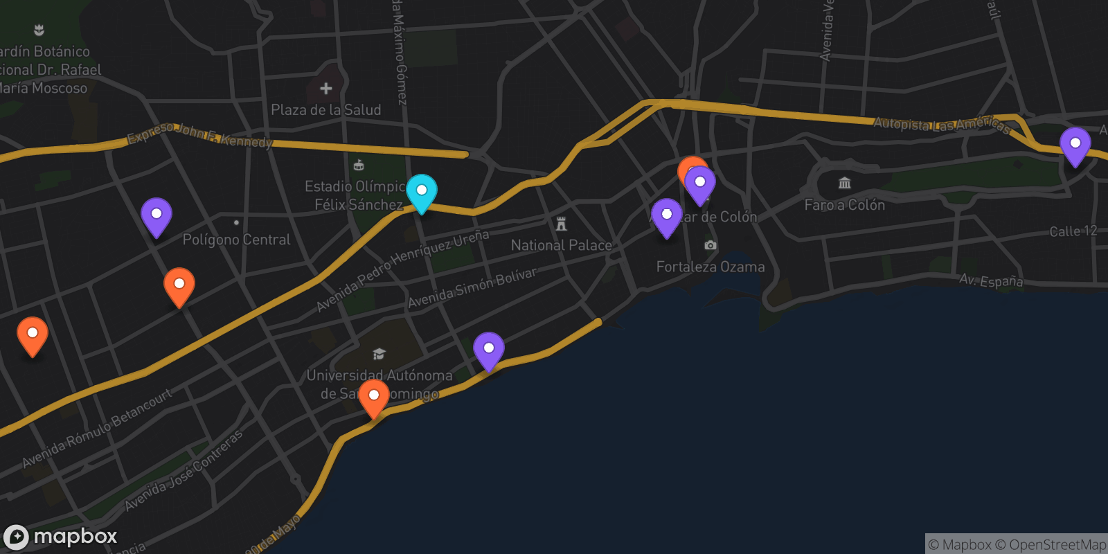 Map showing 10 locations