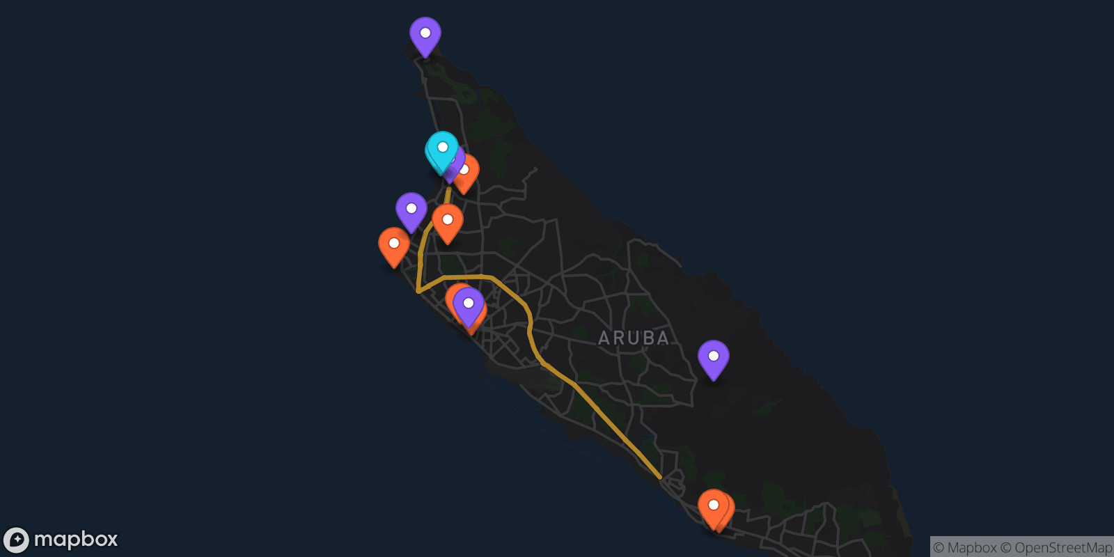Map showing 14 locations