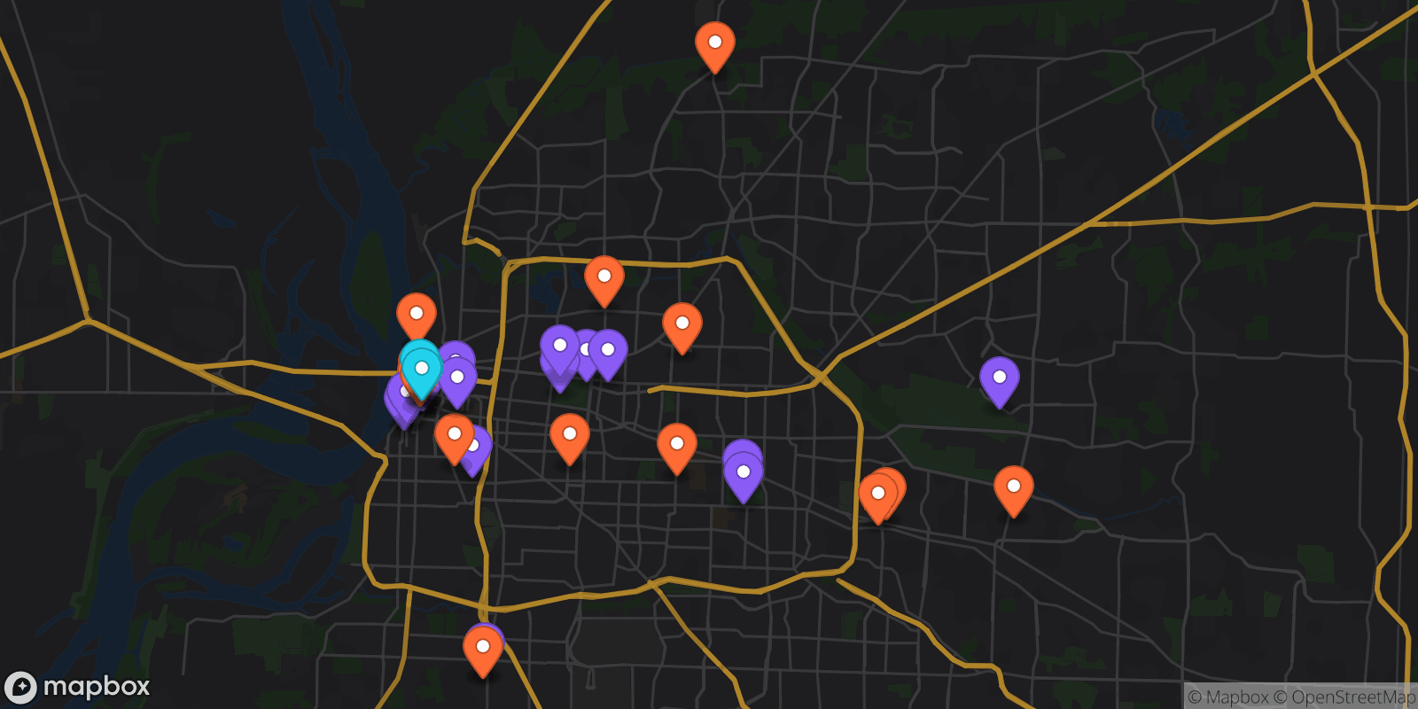 Map showing 37 locations