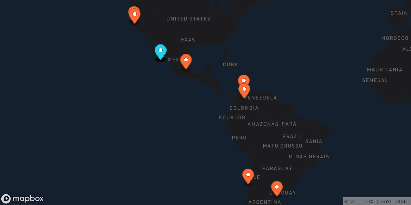 Map showing 19 locations