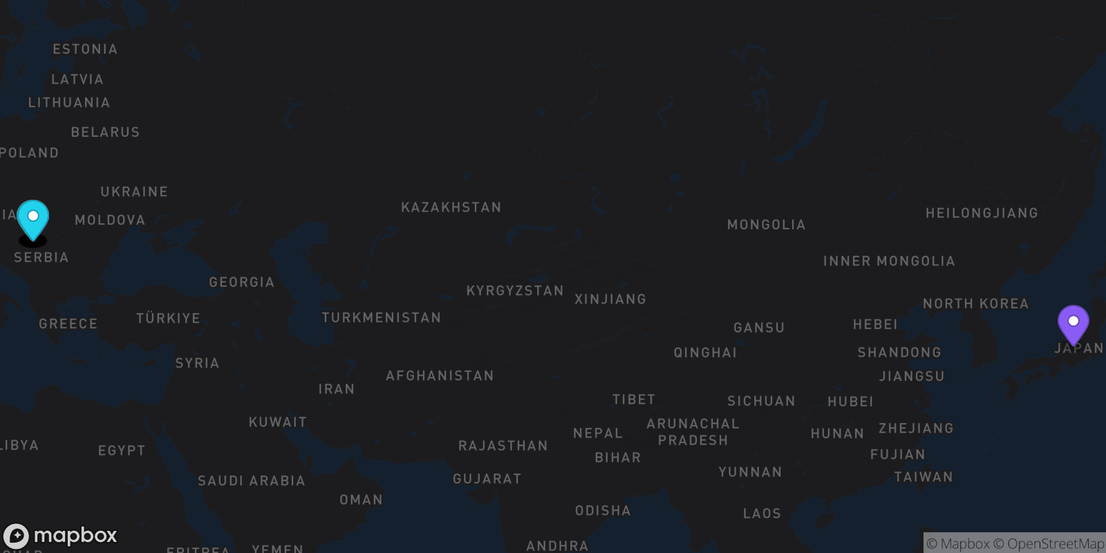 Map showing 15 locations