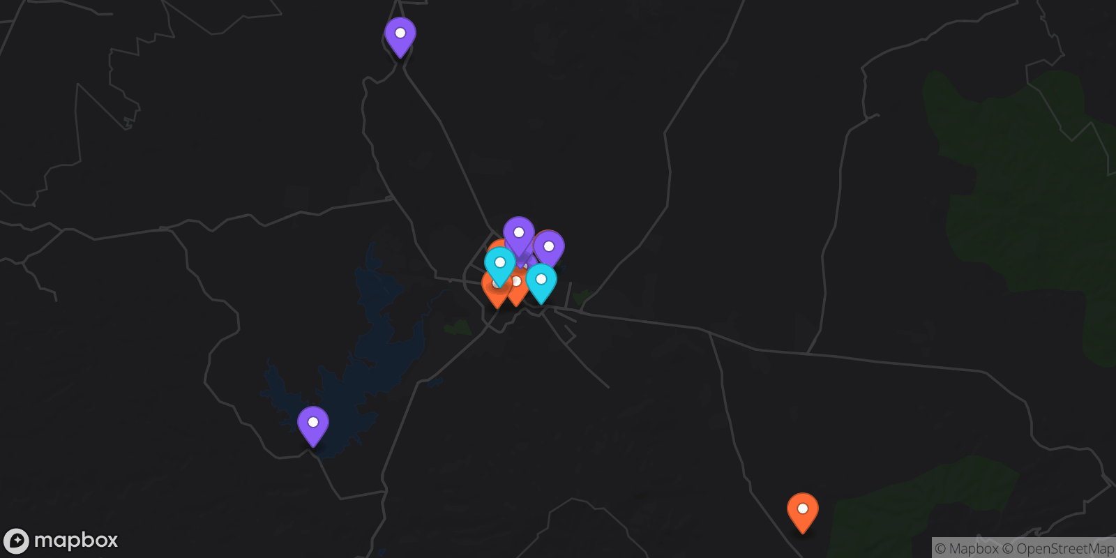 Map showing 17 locations