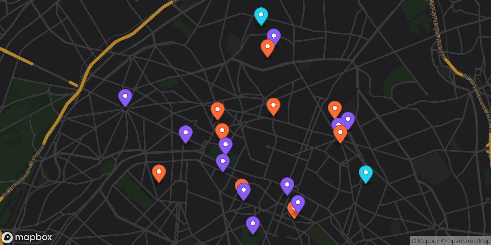 Map showing 22 locations