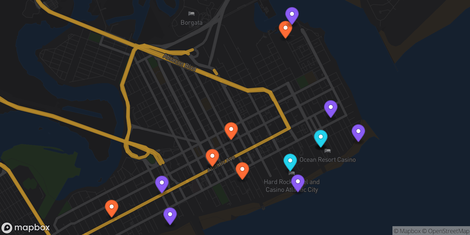 Map showing 16 locations