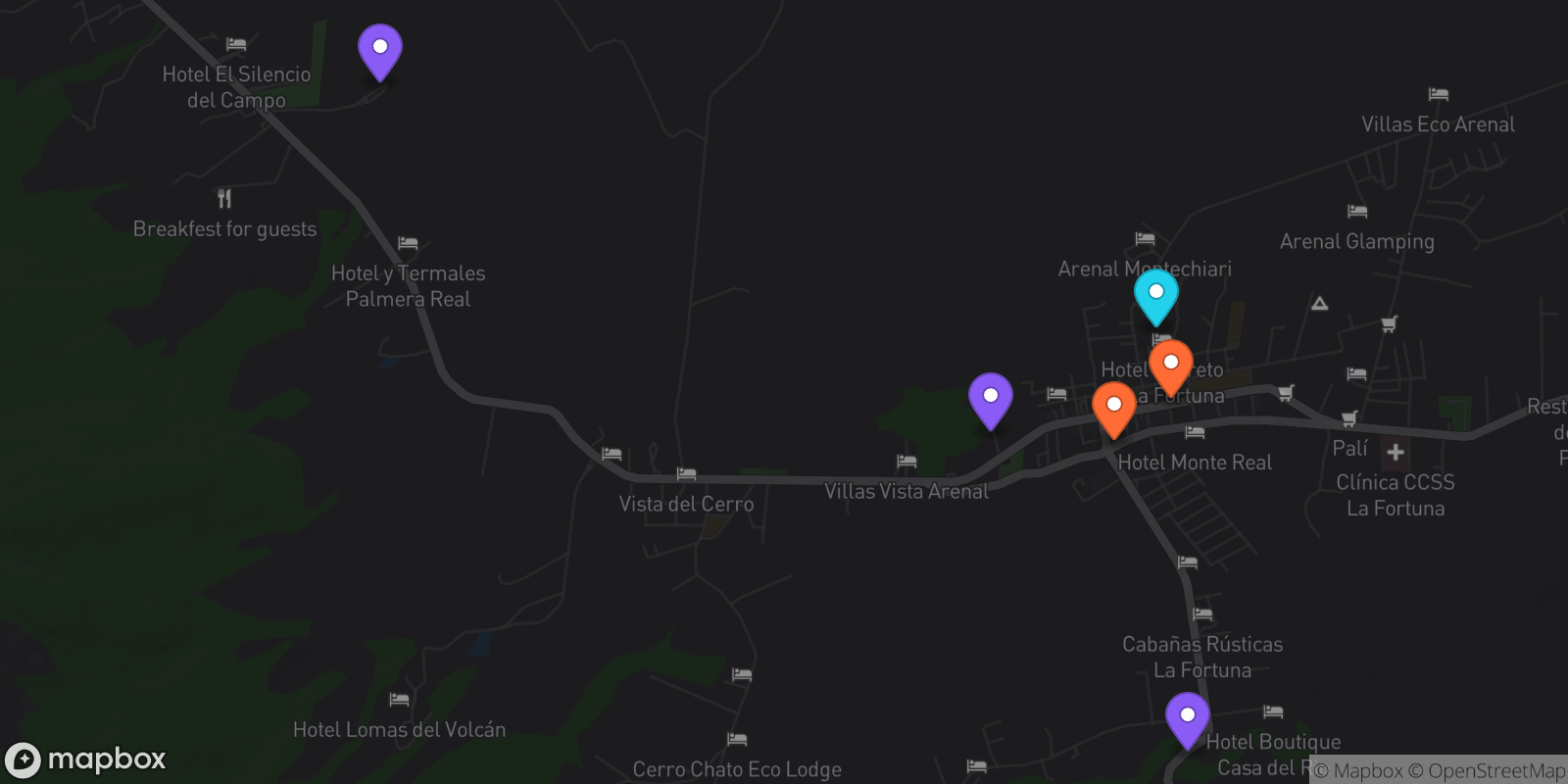 Map showing 6 locations