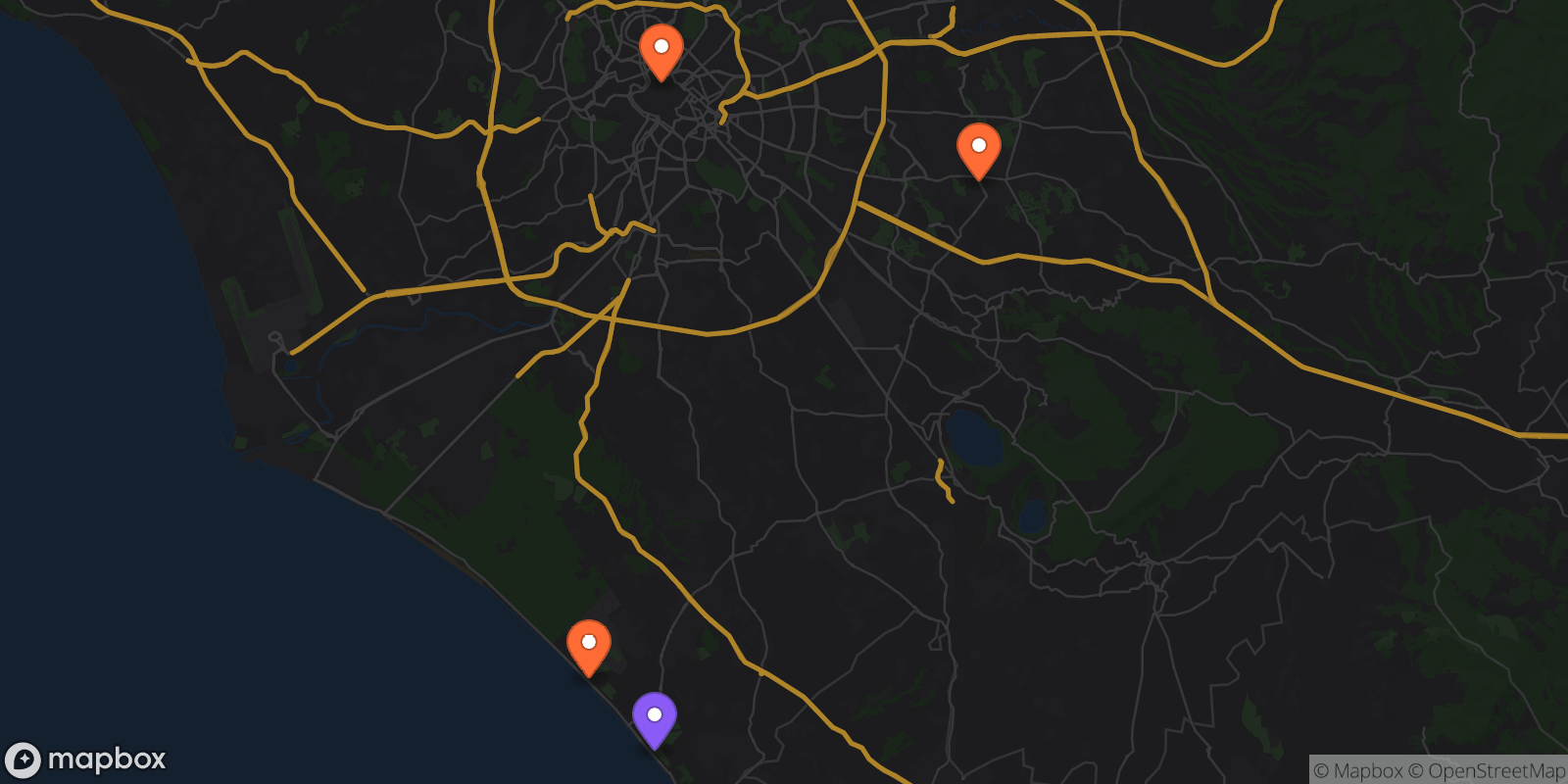 Map showing 4 locations
