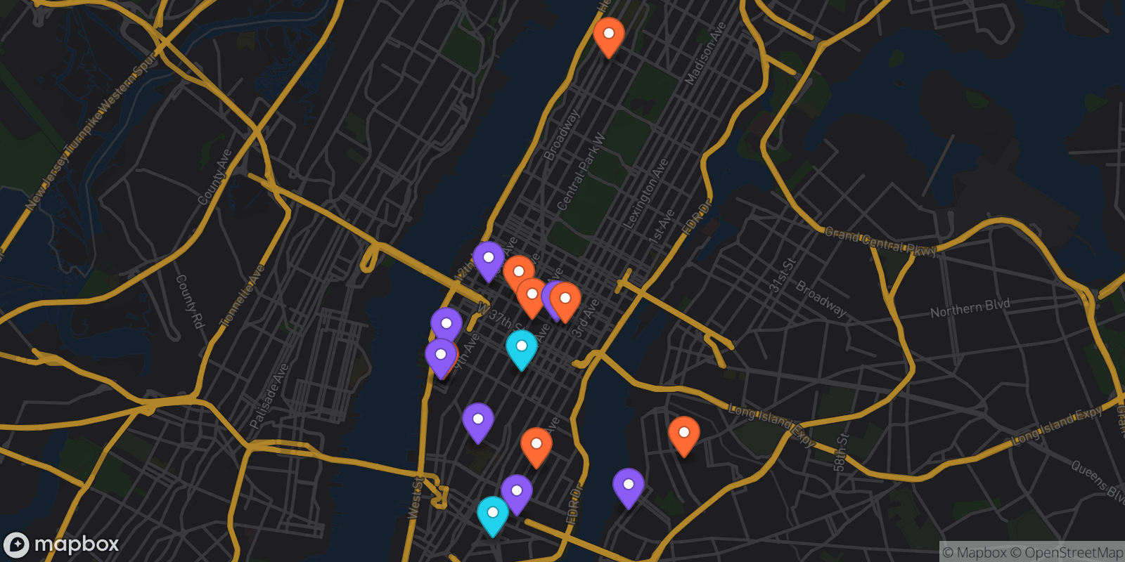 Map showing 16 locations