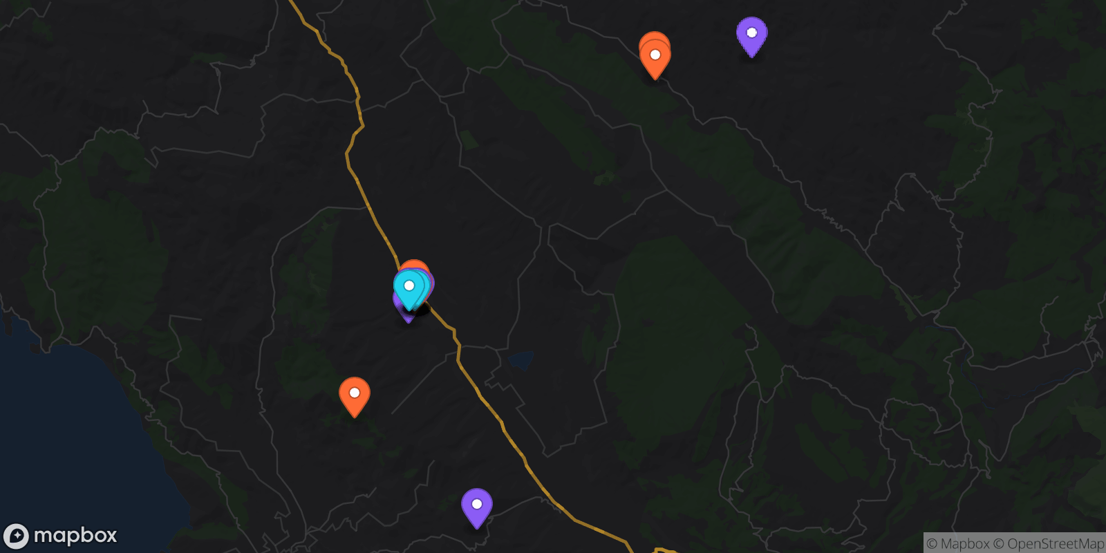 Map showing 30 locations
