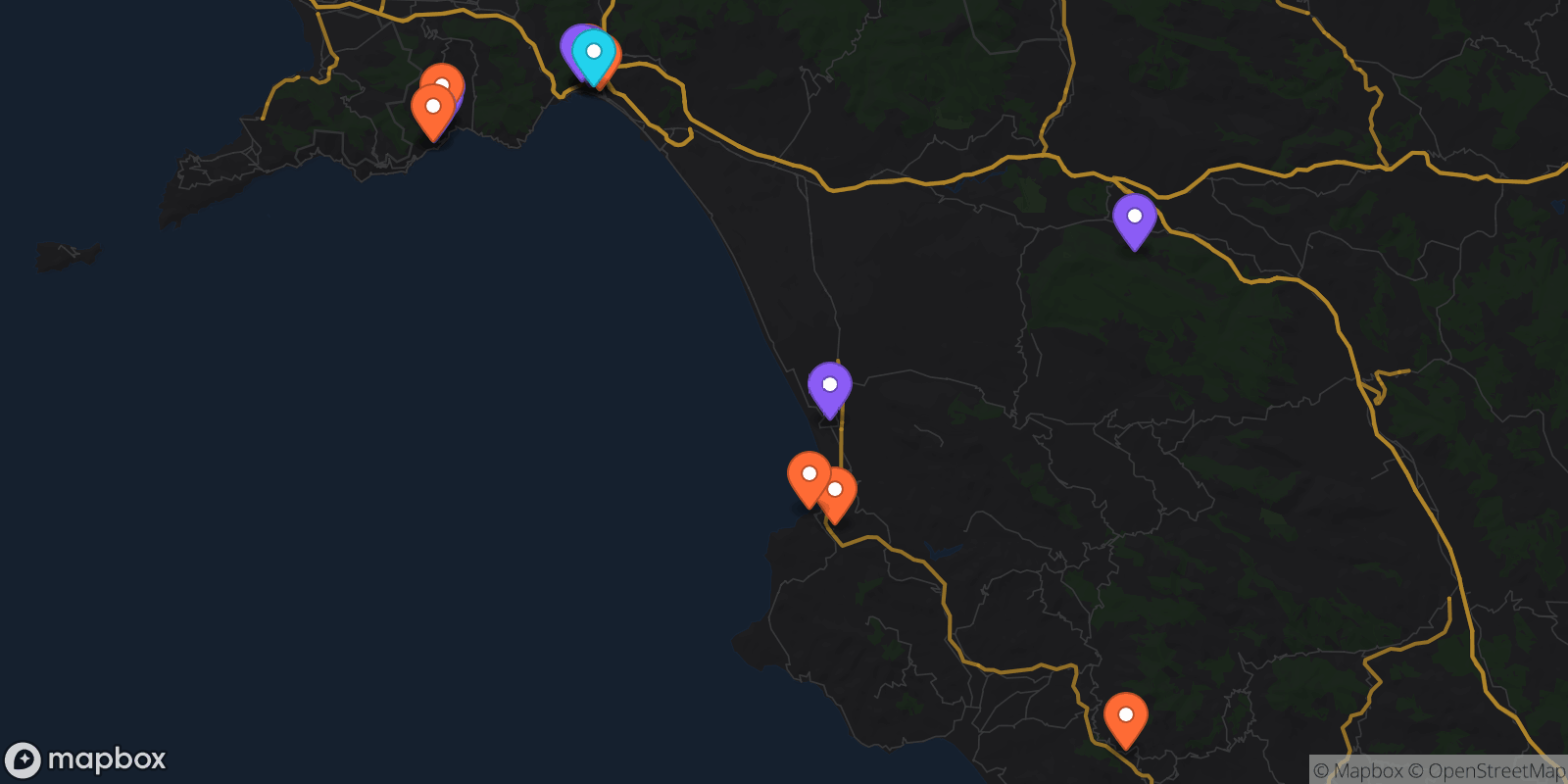 Map showing 17 locations