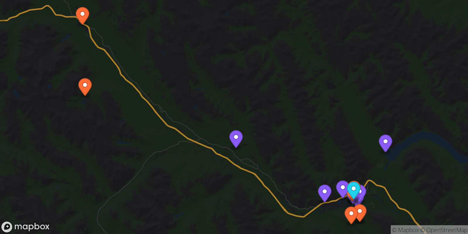 Map showing 18 locations