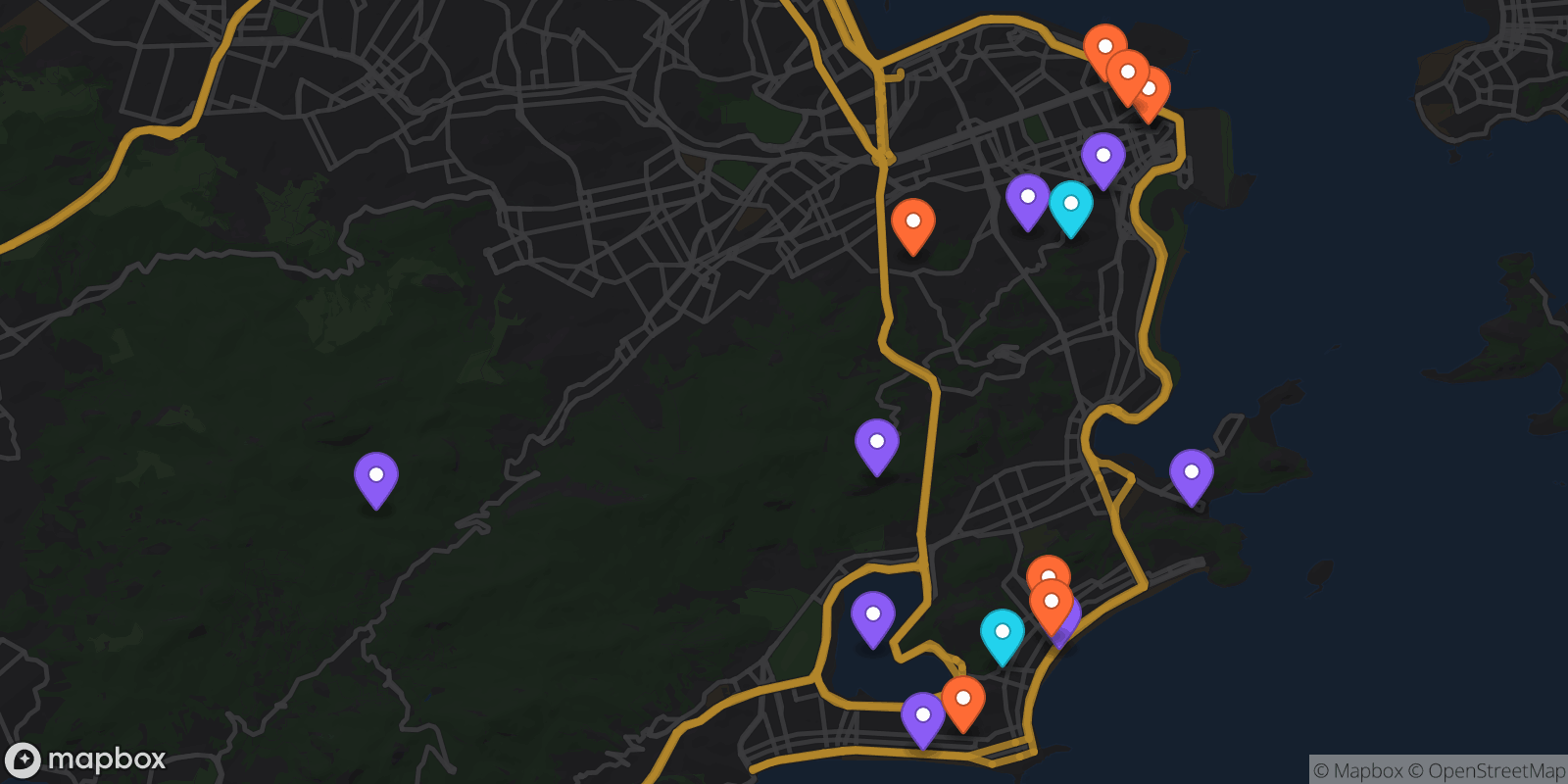 Map showing 18 locations