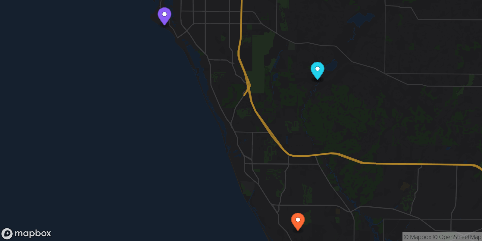 Map showing 4 locations