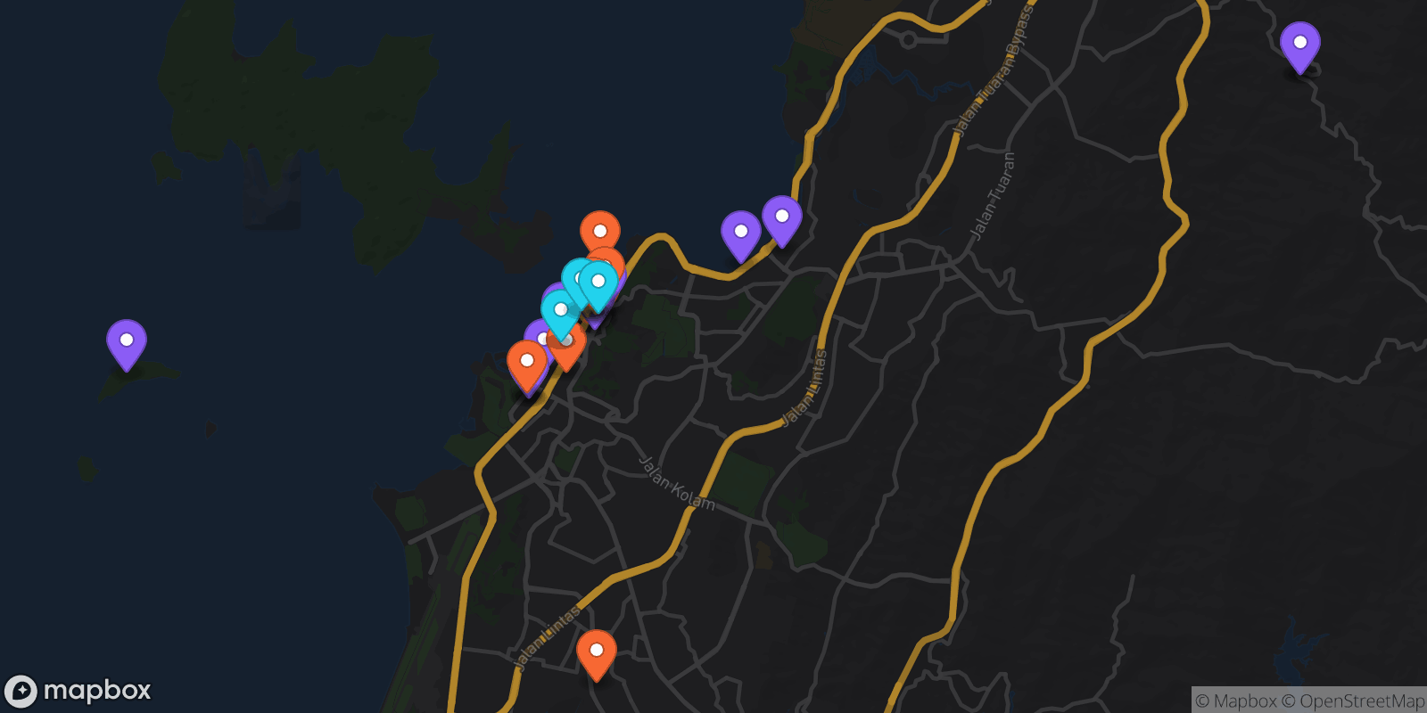 Map showing 26 locations