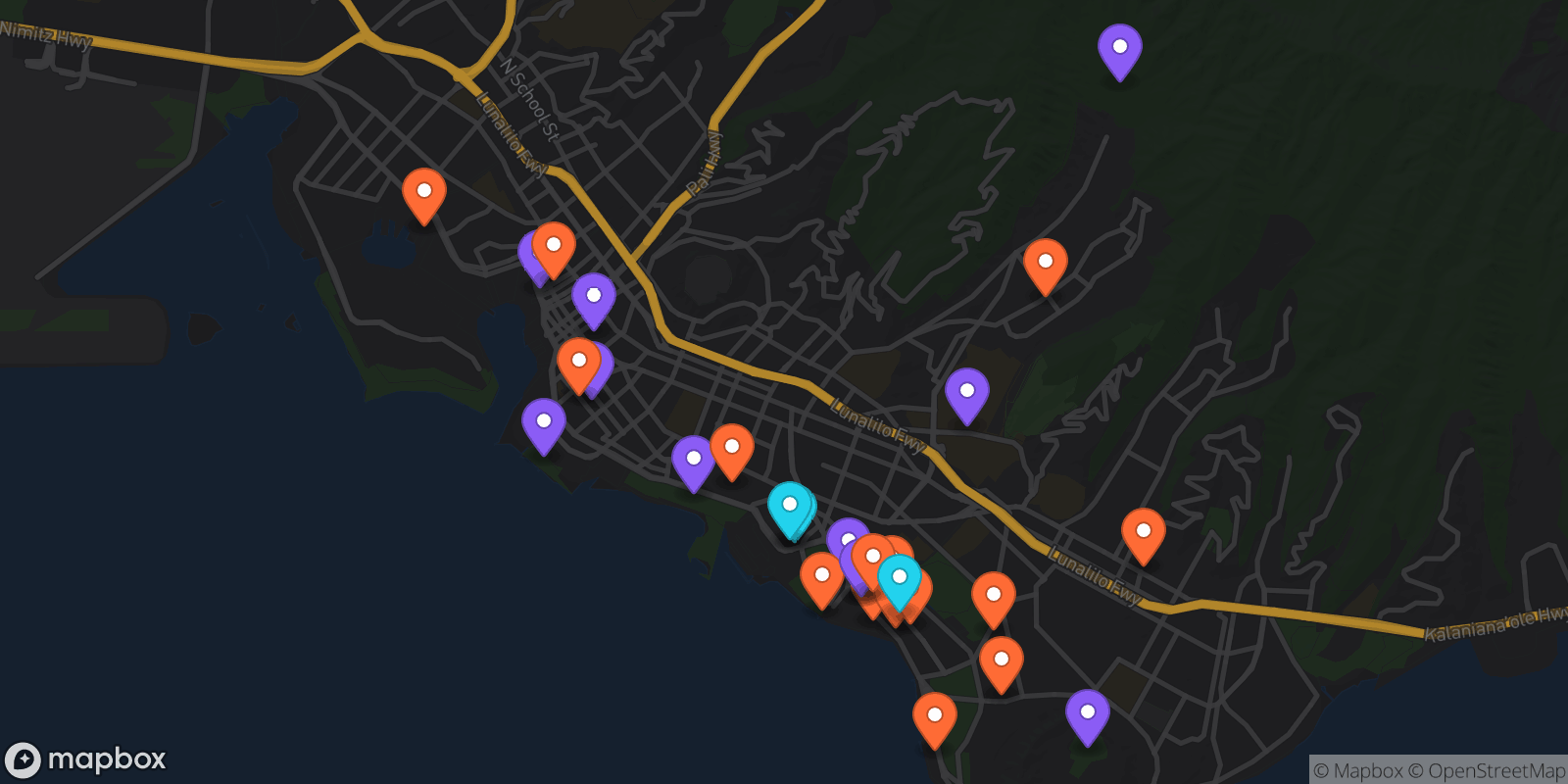 Map showing 29 locations