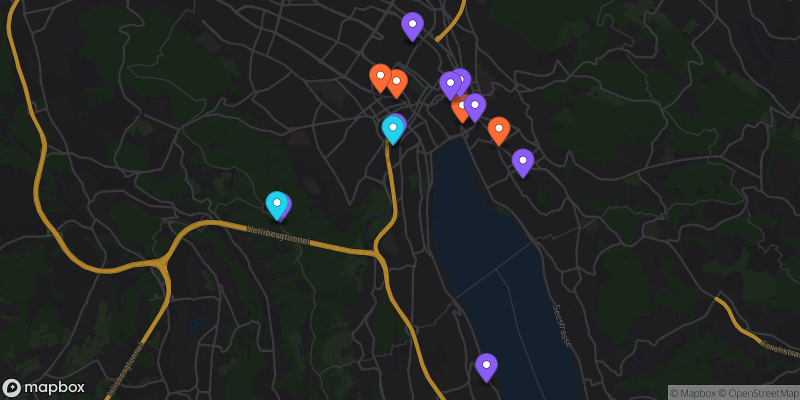 Map showing 15 locations