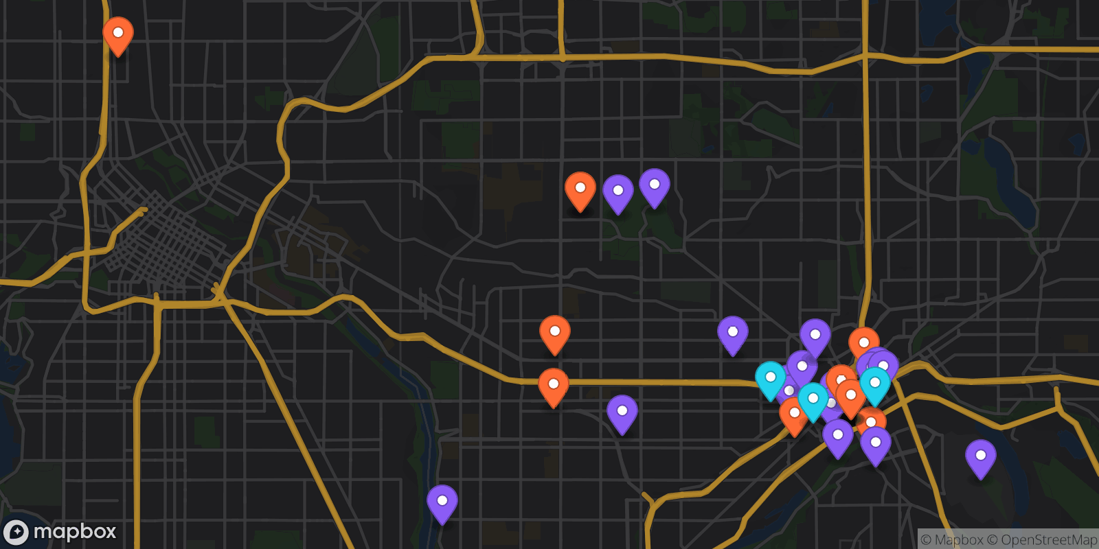 Map showing 39 locations