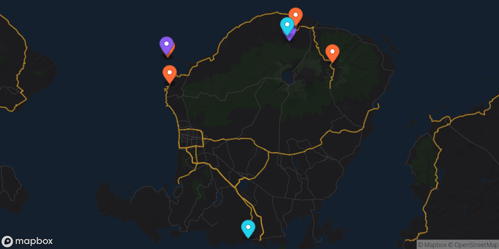 Map showing 10 locations