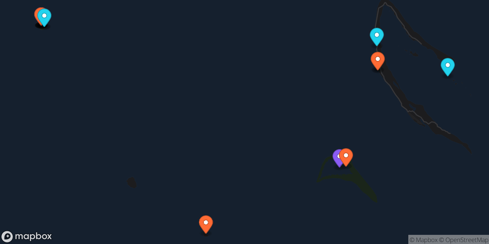 Map showing 17 locations