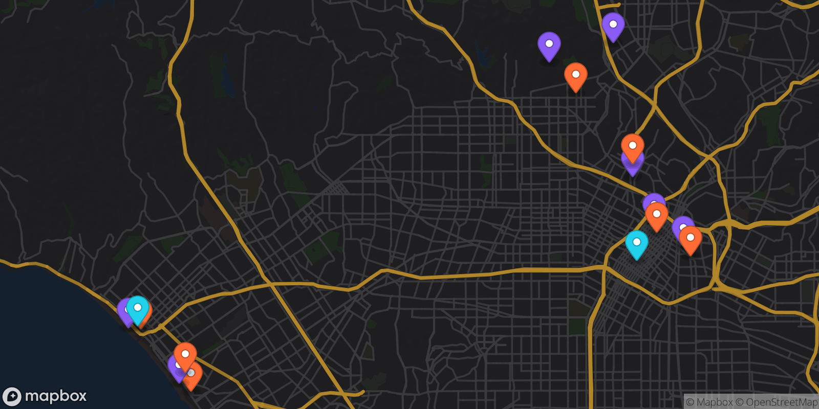 Map showing 16 locations