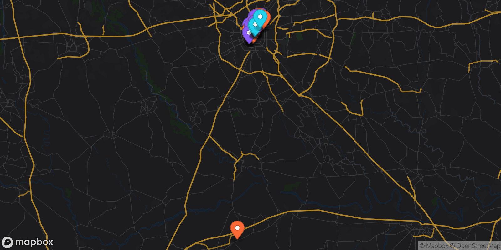 Map showing 38 locations