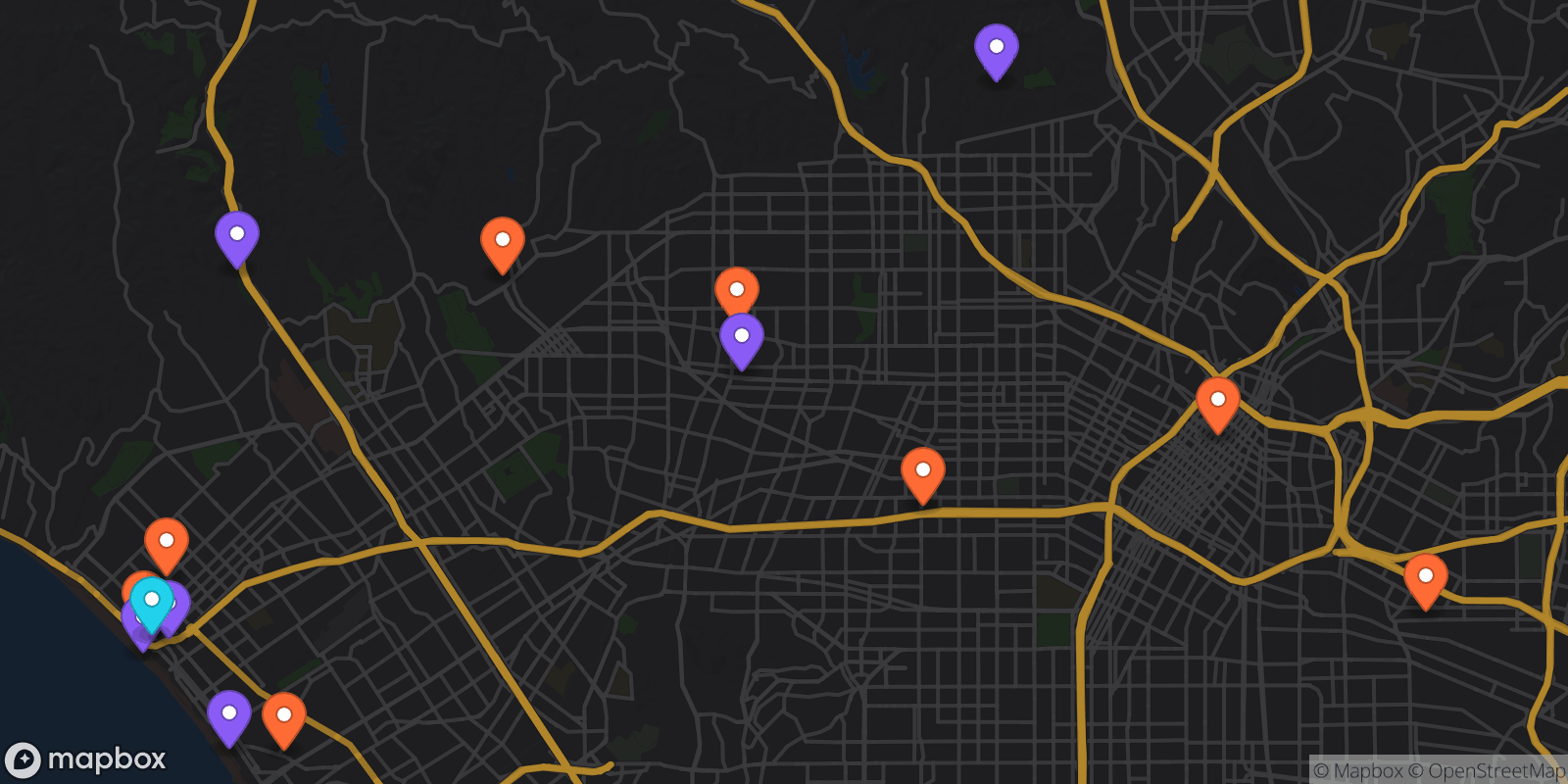 Map showing 15 locations