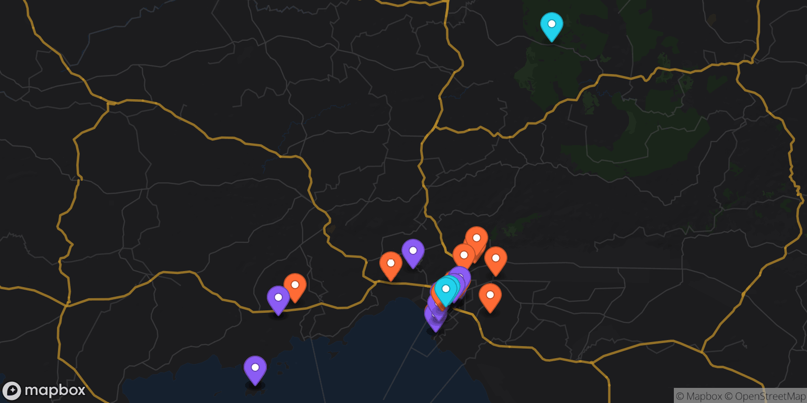 Map showing 35 locations