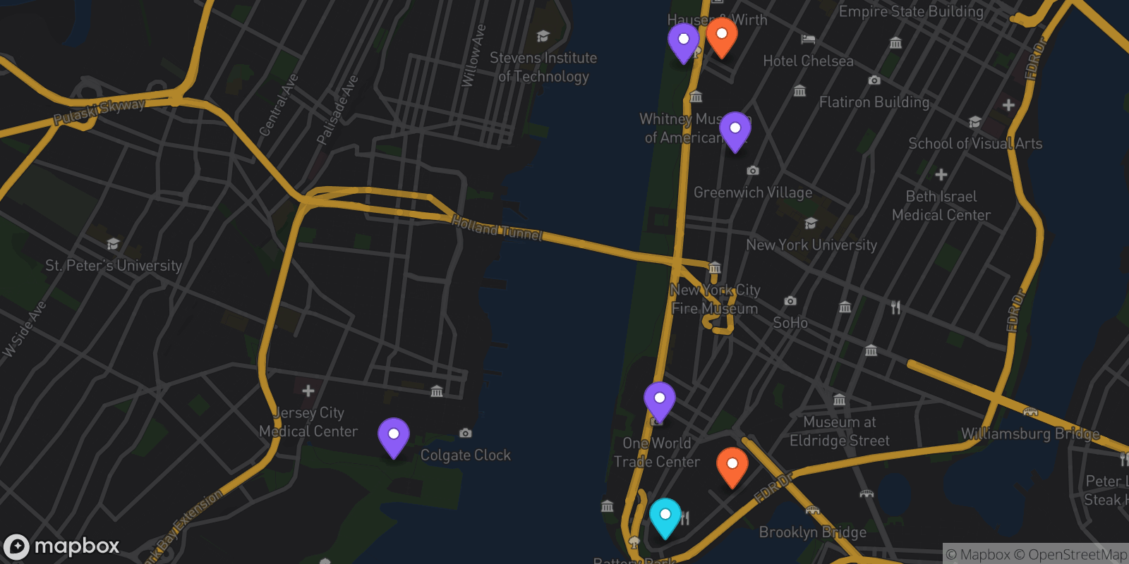 Map showing 7 locations