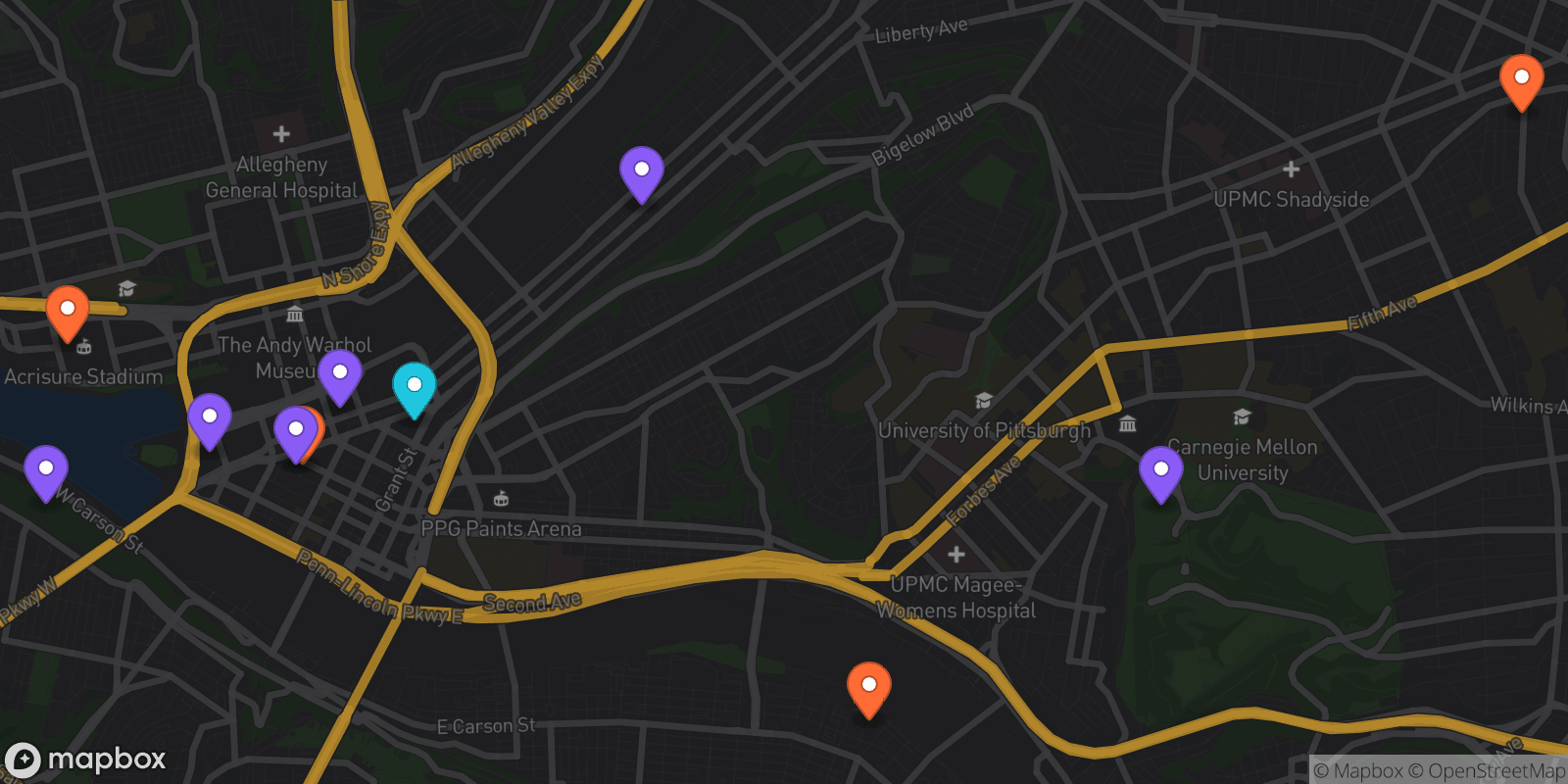 Map showing 11 locations