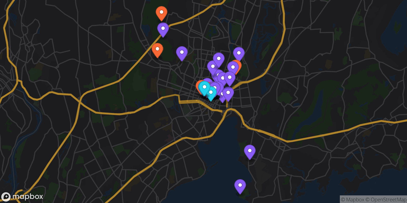 Map showing 51 locations