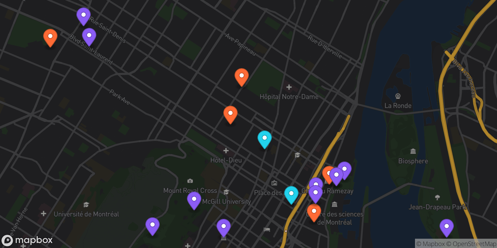 Map showing 18 locations