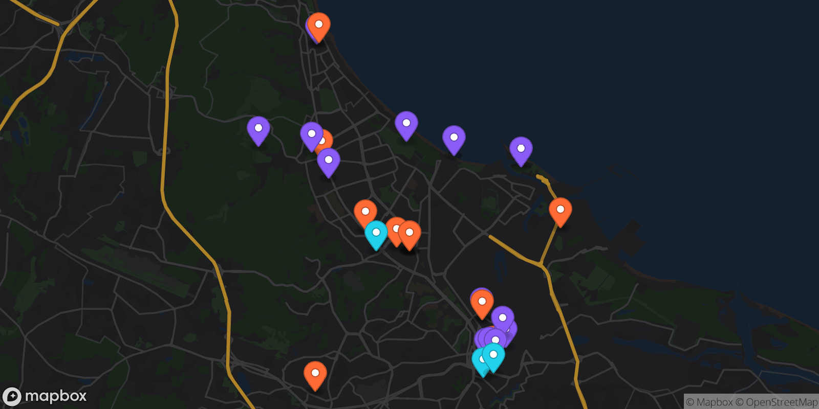 Map showing 28 locations