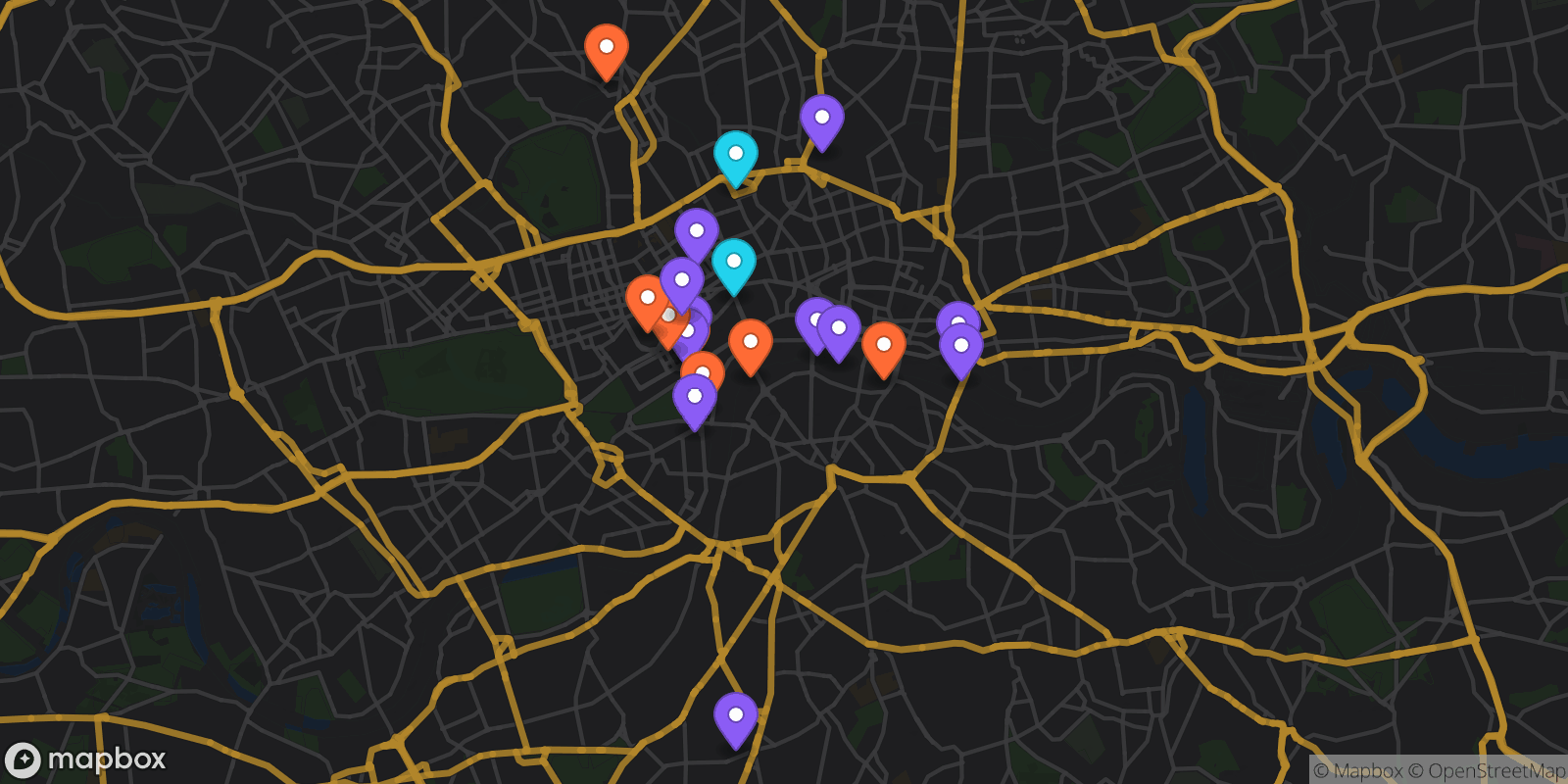 Map showing 20 locations