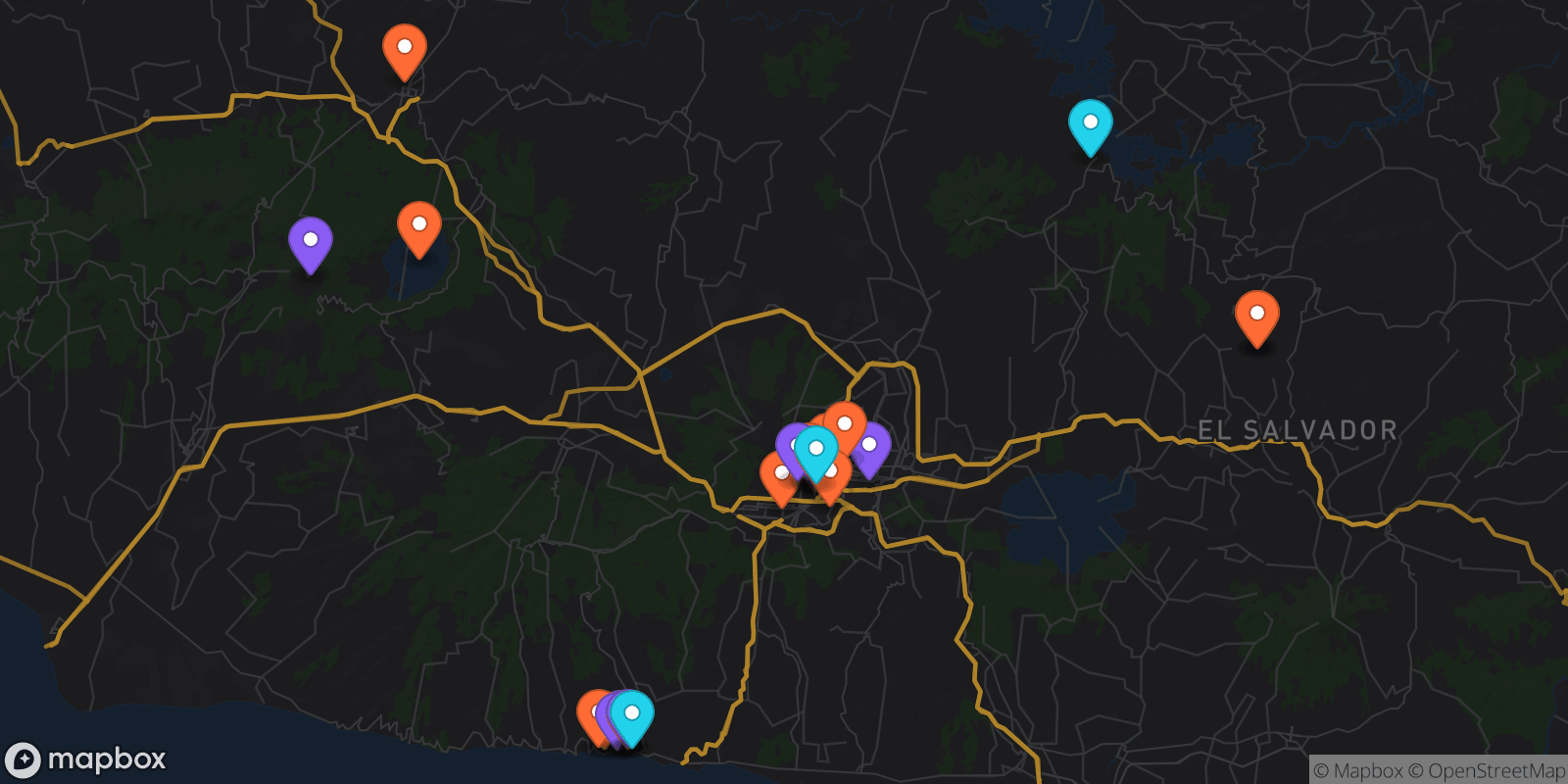 Map showing 26 locations