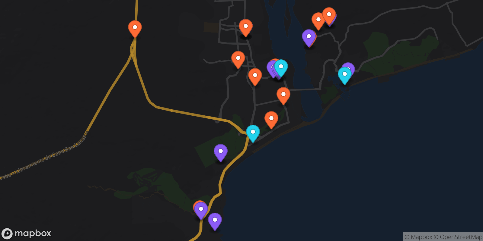 Map showing 32 locations
