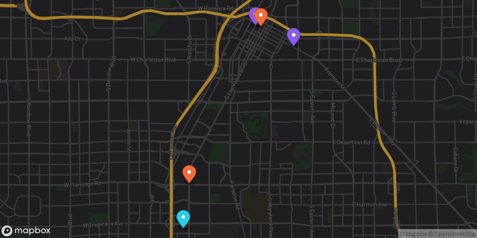 Map showing 5 locations