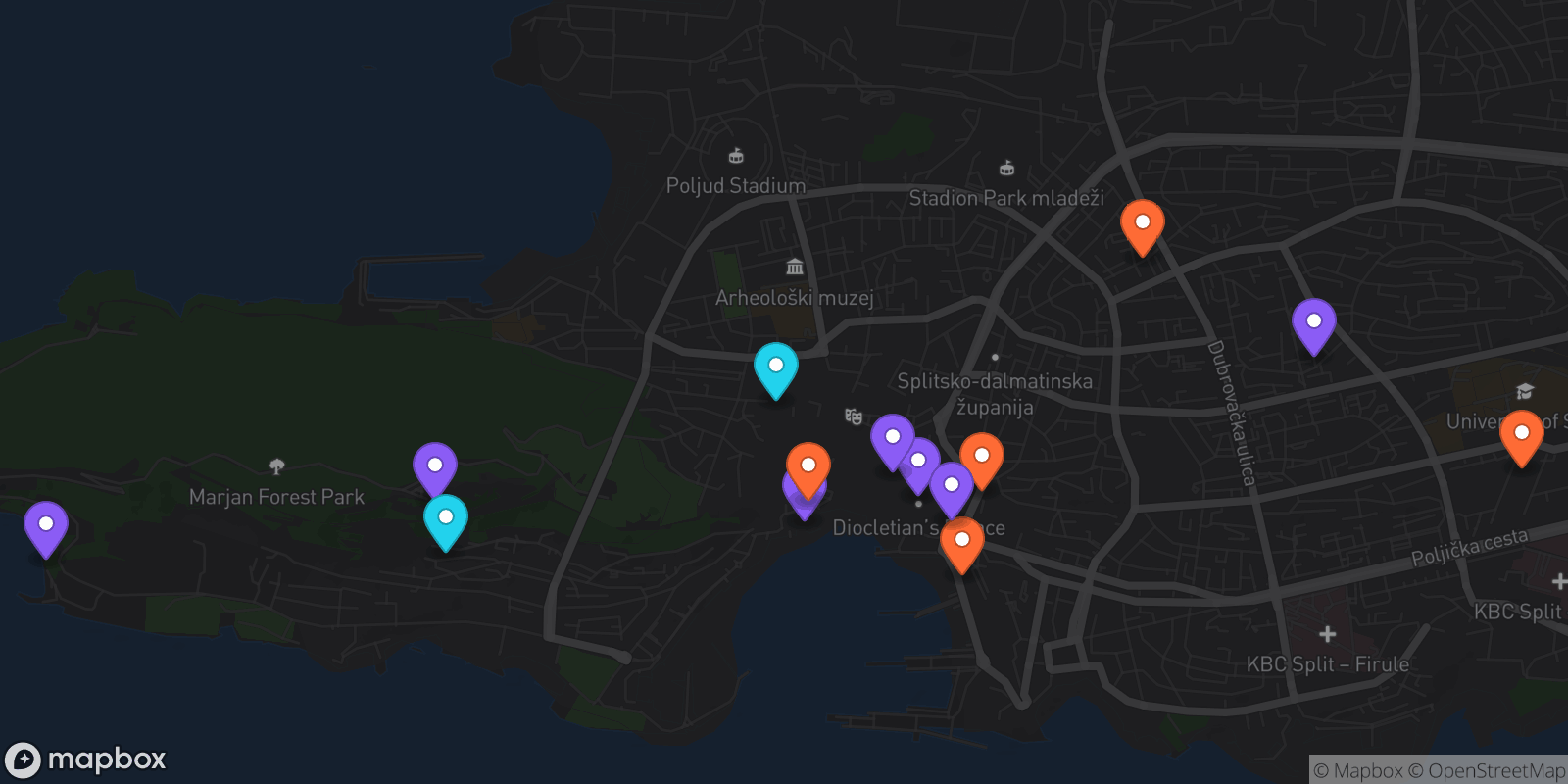 Map showing 14 locations