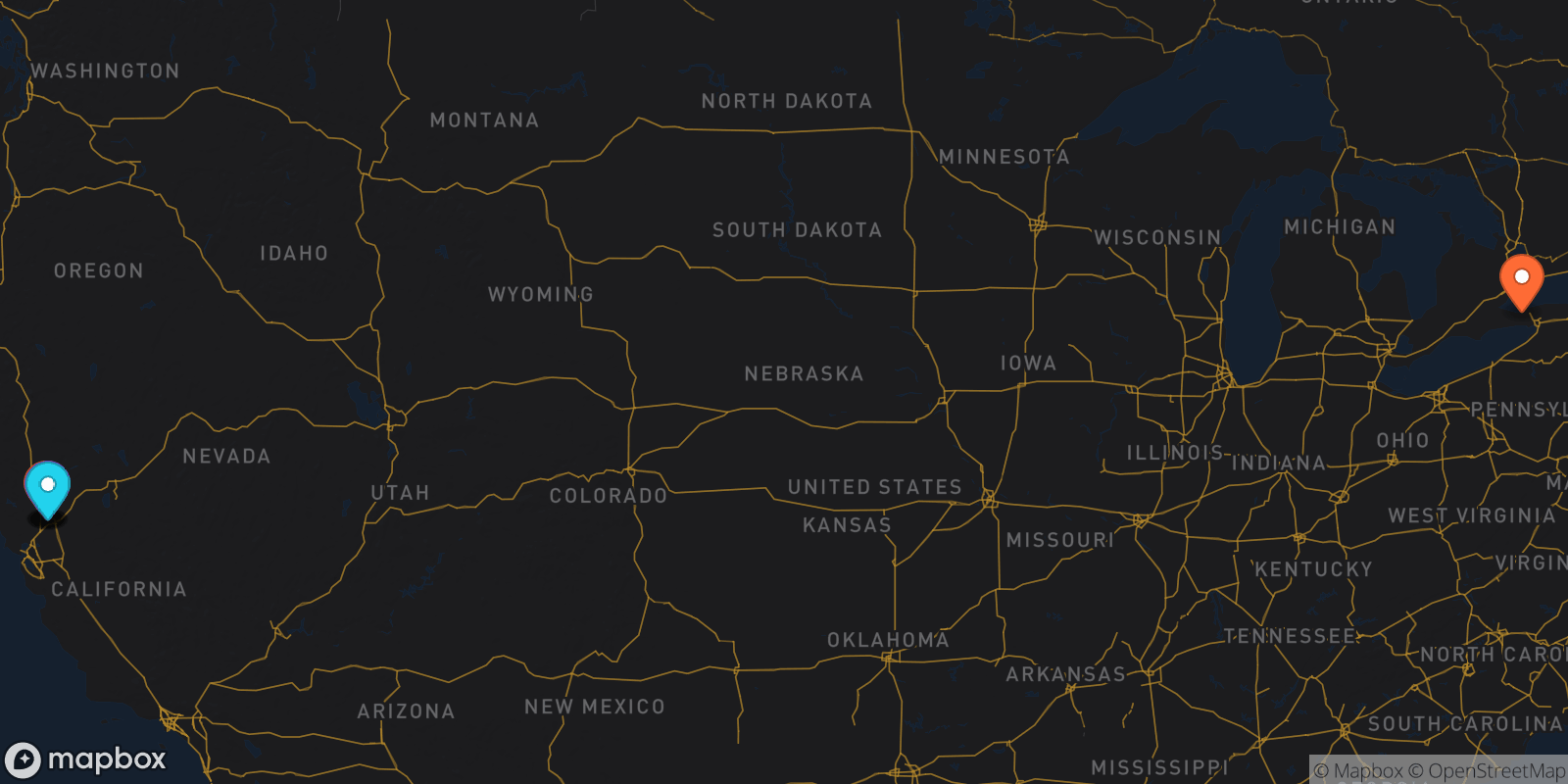 Map showing 7 locations