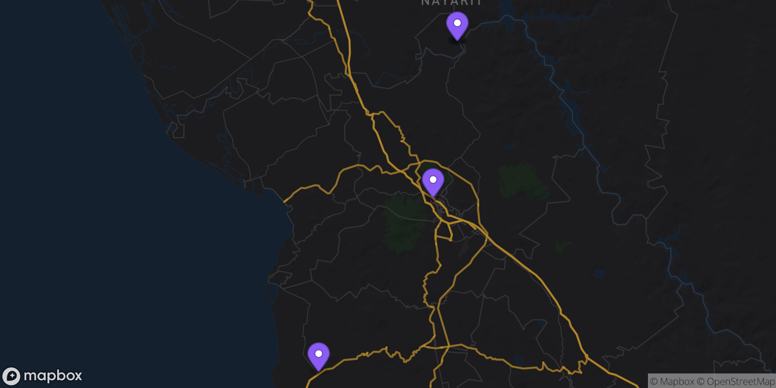 Map showing 4 locations