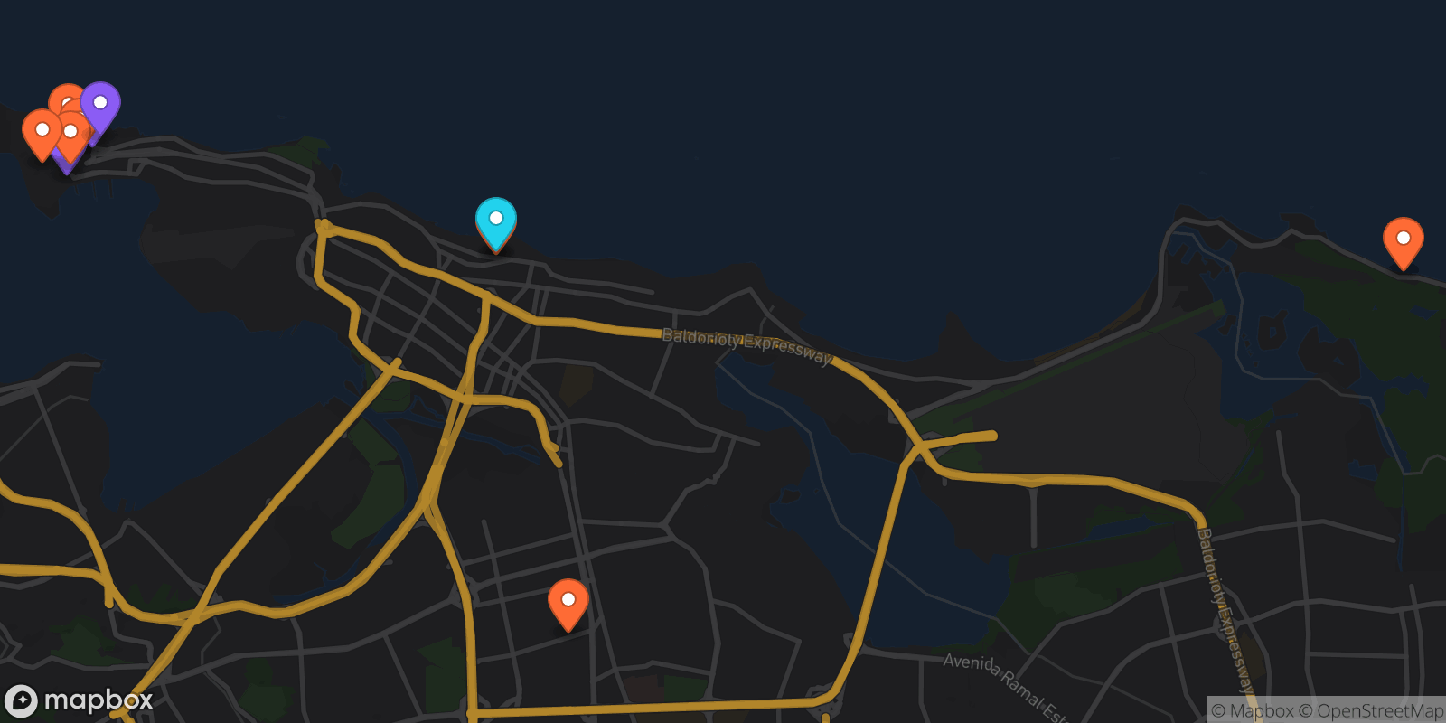 Map showing 11 locations